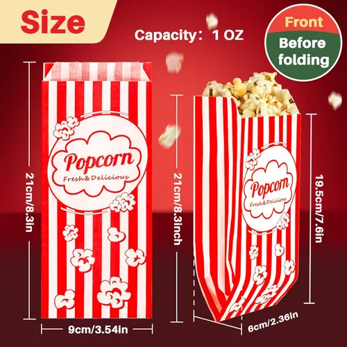 Miniatura 2 de MAQIHAN 500 bolsas de palomitas de maíz de 1 onza a granel, pequeñas bolsas de papel desechables para palomitas de maíz, suministros de noche
