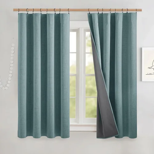 Miniatura 55 de NICETOWN Cortinas 100% opacas de 63 pulgadas de largo, 2 paneles de cortinas cortas con aislamiento térmico con forro para dormitorio, cortinas