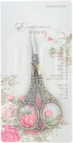 Miniatura 7 de Tijeras retro europeas, elegantes manualidades de punto de cruz, herramienta de artesanía antigua hecha a mano para entusiastas de la costura, cobre