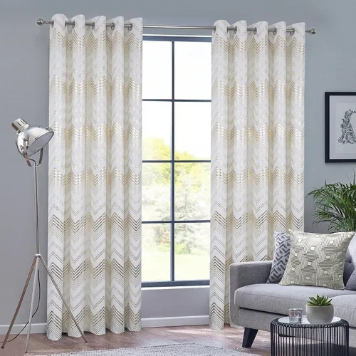 Miniatura 2 de always4u - Cortinas de terciopelo suave con estampado de lámina 84 pulgadas de largo, cortinas de chevron blanco y dorado, tratamiento de lujo
