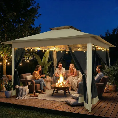 Miniatura 2 de COBIZI 12x12 Pop Up Canopy Portable Gazebo with Mosquito Nettings Upgrade Easy Up Metal Outdoor Gazebo Waterproof, 4 Ropes 8 Stakes and Carry Bag