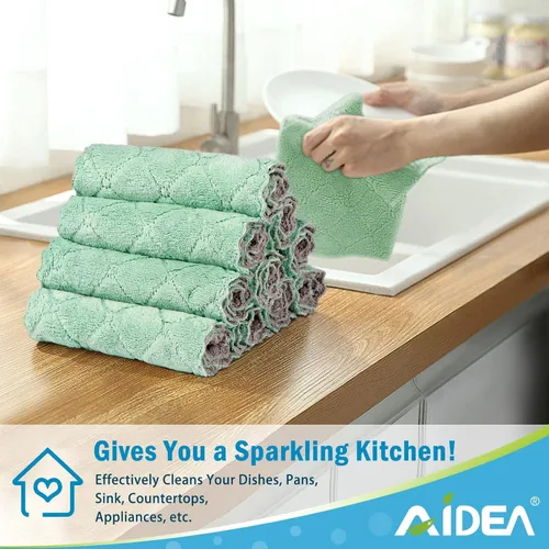 Miniatura 3 de AIDEA Toallas de cocina, paquete de 12 paños absorbentes de forro polar coral, sin olor, reutilizables, paños de limpieza de microfibra, paños