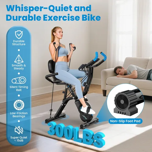 Miniatura 2 de Foldable Exercise Bike, Multifunctional Indoor Stationary Bikes for Home with 8-Level Magnetic Resistance, Quiet Workout Bike with Arm Resistance