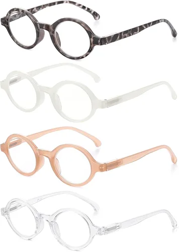 Miniatura 9 de Juego de 4 gafas de lectura retro redondas con bisagra de resorte JM para hombres y mujeres, 4 unidades mixtas 3 PAQUETES