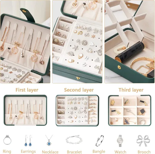 Miniatura 3 de KOOAAICCHI Joyero pequeño, organizador de joyas de viaje, cajas de joyería portátiles para mujeres y niñas, regalo de doble capa, soporte de joyería