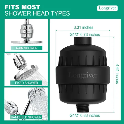 Miniatura 6 de Filtro de ducha R7 de alta capacidad, filtro de agua de ducha para agua dura, elimina 99.99% del cloro, metales pesados, suavizante de agua para 1 X