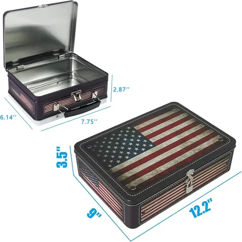 Miniatura 6 de Luwint Caja de almacenamiento decorativa, 12 pulgadas de largo x 9 pulgadas de ancho, estuche de metal para recuerdo con cerradura y llave y pequeña