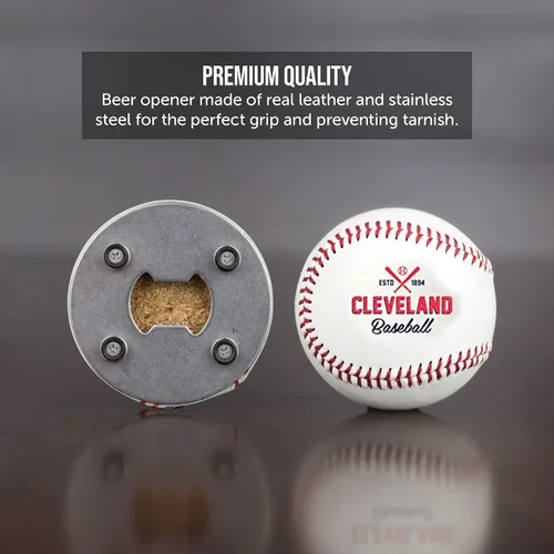 Miniatura 2 de Cleveland Baseball - Abrebotellas magnético de cuero y captador de tapas, accesorio genial para adolescentes y hombres
