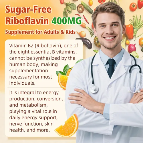 Miniatura 4 de Gomitas de vitamina B2 – Riboflavina de 400 mg para niños y adultos, alivio de la migraña y alivio del dolor de cabeza, veganas, sin azúcar, sabor