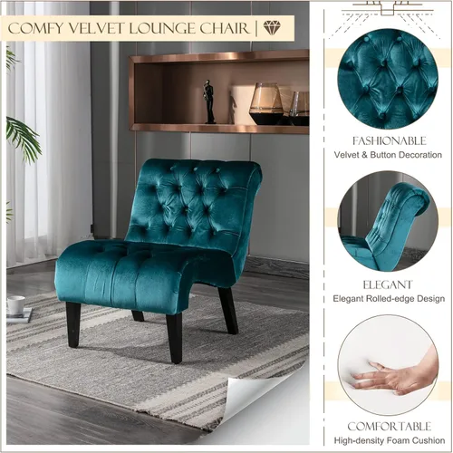 Miniatura 4 de Sillón decorativo de terciopelo para sala de estar, silla de ocio moderna con respaldo copetudo, silla auxiliar sin brazos para interiores, silla