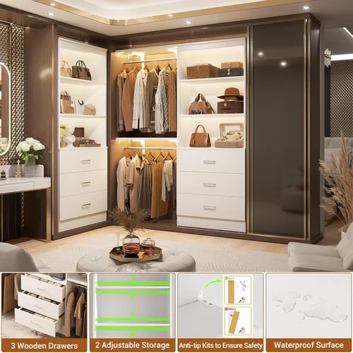 Miniatura 4 de Aheaplus Sistema de cajones de armario de 23.6 pulgadas, sistema organizador de armario de madera con 3 cajones, unidad de almacenamiento modular