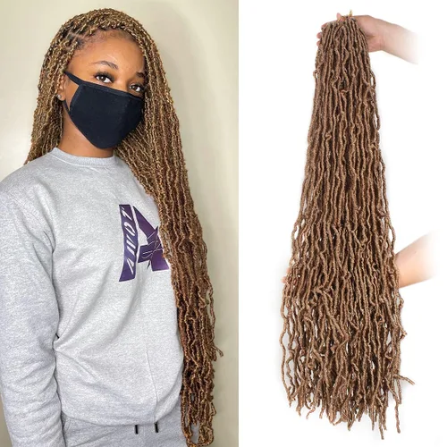 Miniatura 14 de Leeven Nuevas Trenzas de Ganchillo de Cabello con Locs Falsos Suaves de 24 Pulgadas de Largo Locs de Diosa Desgastados 6 Paquetes Negro Natural