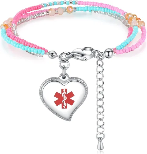Miniatura 9 de mnmoom Elegant Medical Alert Bracelets for Women with heart medical id charm has Custom Engraved