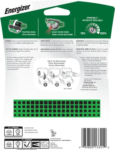 Miniatura 8 de Energizer Vision Linterna Frontal LED Recargable, Linterna Frontal LED Brillante Resistente al Agua para Exteriores, Equipo de Campamento y Verde