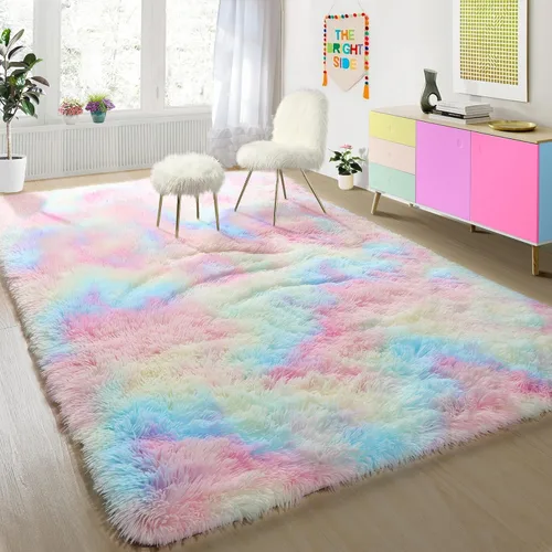 Miniatura 61 de PAGISOFE Alfombras esponjosas de dormitorio de 4 x 6 pies, color negro, alfombra moderna para sala de estar, alfombra lanuda para interiores