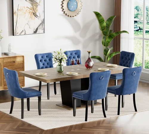 Miniatura 13 de Henf Juego de mesa de comedor extensible de 7 piezas para 6, 160 cm-200 cm Mesa de cocina extensible de grano de mármol blanco con 6 sillas Blanco