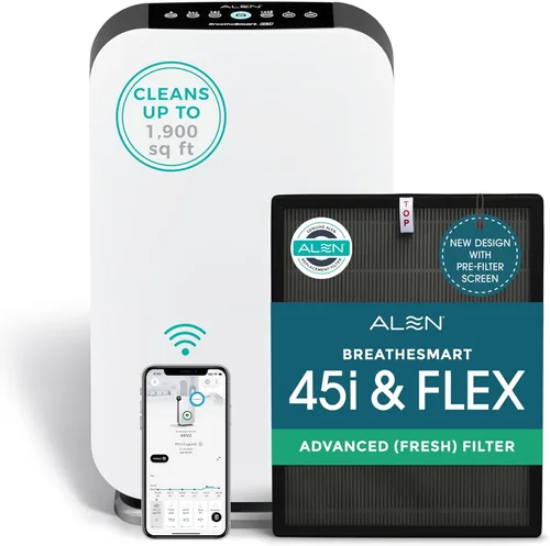 Alen Purificador de aire BreatheSmart 45i HEPA con filtro Fresh + carbono para habitaciones grandes |1900 pies cuadrados| Perfecto para dormitorios