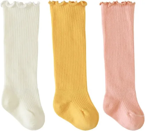 Miniatura 4 de QandSweet Calcetines altos hasta la rodilla para bebé, recién nacido, sin costuras, para niñas pequeñas, con lazo grande, de algodón