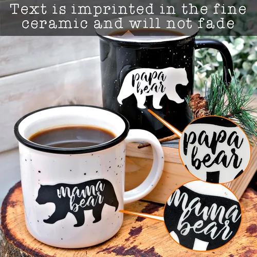 Miniatura 4 de Juego de 2 tazas con texto en inglés "Mama Bear", regalo para mamá y papá, taza de café para parejas