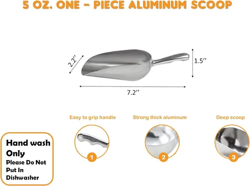 Miniatura 2 de Cuchara de aluminio fundido, 5 onzas, fondo redondo, pequeña cuchara de hielo para uso multiusos, con mango de ranura para dedos