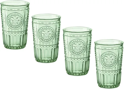 Miniatura 3 de Bormioli Rocco Juego Romántico de 4 Vasos Tumbler, 11.5 Oz. Cristal de Vidrio de Color, Verde Pastel, Hecho en Italia.