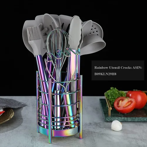 Miniatura 4 de Juego de utensilios de cocina de silicona de 38 piezas con estante para utensilios, cabeza de silicona y mango de acero inoxidable, herramientas