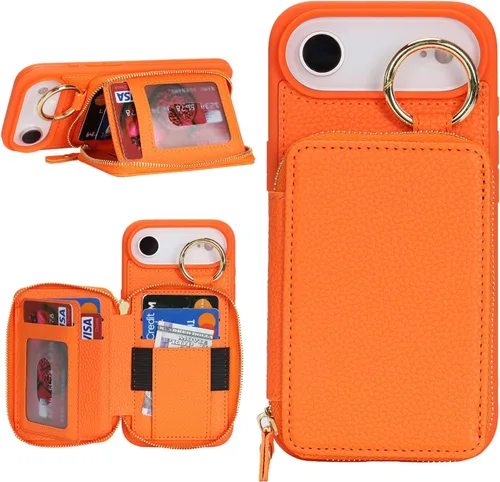 Miniatura 10 de Funda compatible con iPhone Air Wallet con tarjetero para iPhone Air, funda con cremallera y ranura para mujer, 5G de 6.5 pulgadas, color oro rosa