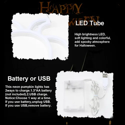 Miniatura 2 de Luces de neón de calabaza para decoración de Halloween, paquete de 2 lindas luces de Acción de Gracias naranja y verde para el hogar, funciona