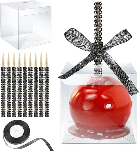 MGWOTH Cajas para Manzanas Acarameladas con Agujero para Palo Brillante, Paquete de 20 Kit de Envoltura para Manzanas de Caramelo con Contenedores