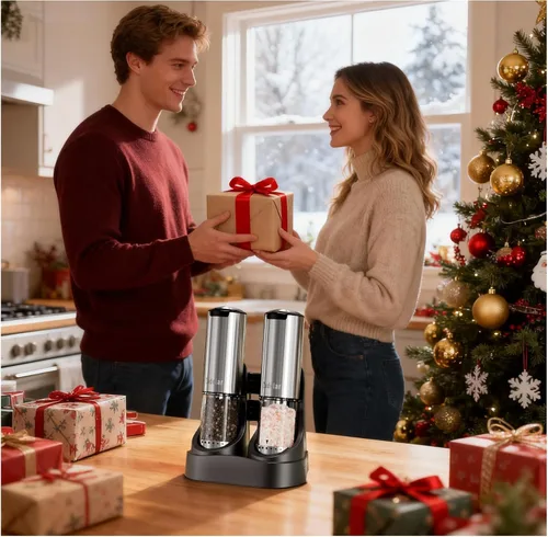 Miniatura 6 de Juego de molinillo de sal y pimienta eléctrico recargable, molinillo de pimienta automático con base de carga USB C, capacidad ampliada de 95ml