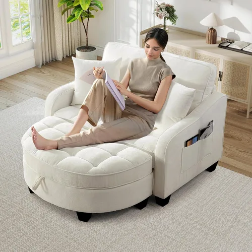 Miniatura 27 de Chaise Lounge Chair para interiores con puerto USB y soporte para teléfono, sillón reclinable pequeño de felpilla con otomana de almacenamiento