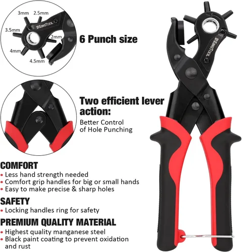 Miniatura 3 de KingTool Juego de perforadores de cuero, perforadora rotativa súper resistente, herramienta para hacer varios tamaños de agujeros