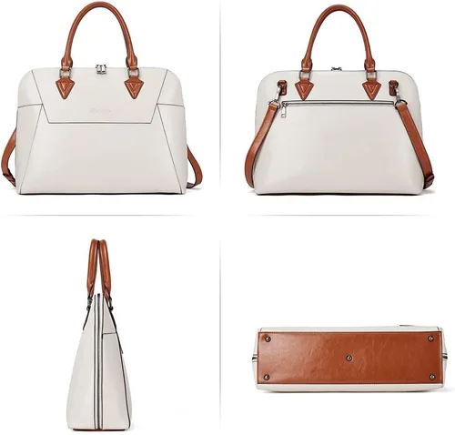 Miniatura 4 de BOSTANTEN Maletín de cuero para mujer de 15.6 pulgadas, bolso de hombro para laptop, oficina, trabajo, bolso cruzado