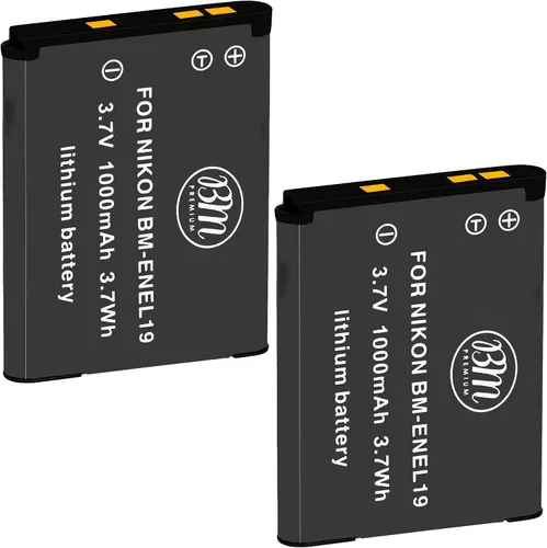 BM Premium 2 baterías EN-EL19 para Nikon Coolpix A300, W100, W150, S33 | S100, S3100, S3200, S3300, S3500, S3600, S3700, S4100, S4200, S4300, S5200,