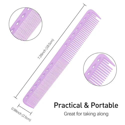 Miniatura 7 de Juego de 3 peines de peluquería de fibra de carbono para hombres y mujeres, peine de corte fino (rosa, azul, morado)