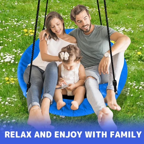 Miniatura 5 de Columpio de platillo para niños, columpio de árbol al aire libre de 40 pulgadas con capacidad de peso de 660 libras, tela impermeable Oxford 900D