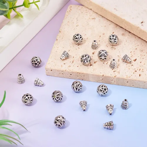 Miniatura 6 de Craftdady Cuentas de gurú tibetano de plata de 3 maneras para hacer collares y joyas Plata antigua-1