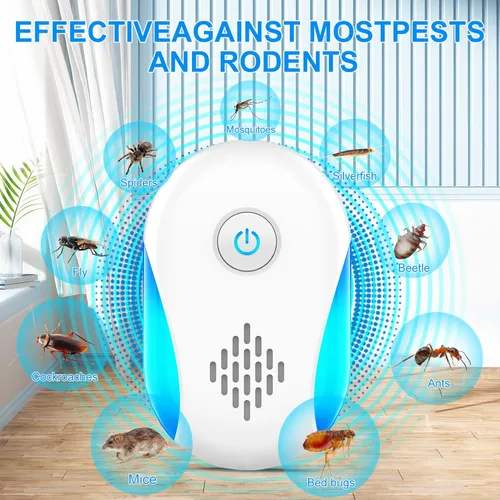 Miniatura 2 de Repelente ultrasónico mejorado, paquete de 6 unidades, repelente ultrasónico para interiores para cucarachas, roedores, ratones, insectos, hormigas