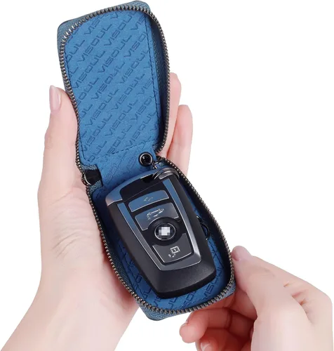 Miniatura 3 de VISOUL Leather Car Key Fob Case Holder for Men and Women, Zipper Keychain Protector Cover with Metal Hook for House Keys