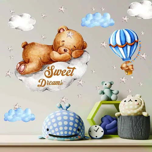 Miniatura 2 de Decoración de Pared de Oso Teddy con Luna y Estrellas - Adhesivos de Oso Dormido para Pared, Decoración para Habitación de Bebé y Guardería