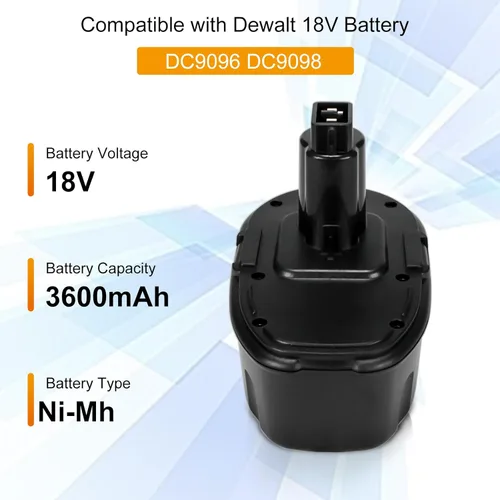 Miniatura 5 de Paquete de 2 baterías de repuesto de 18 V 3.6 Ah DC9098 DC9099 para Dewalt batería de 18 V DC9096 DC9098 DC9099 DW9095 DW9096 DW9098 DE9038