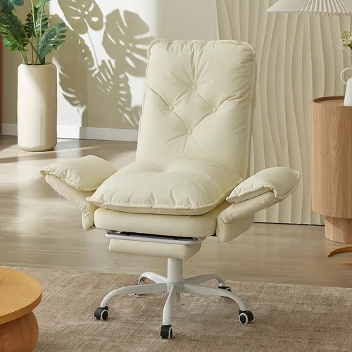 Miniatura 7 de Bestier Silla Criss Cross con reposapiés, Silla de oficina de espalda alta con piernas cruzadas y brazos abatibles y asiento ancho, reclinable 135°