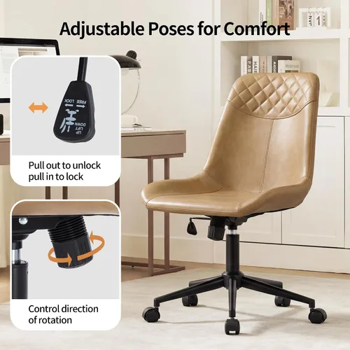 Miniatura 6 de DUHOME Silla de oficina moderna de cuero PU Silla de escritorio Silla giratoria para computadora Camel