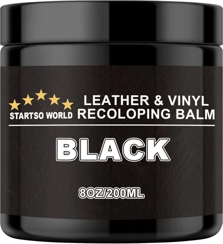 STARTSO WORLD Bálsamo para recolorear cuero, kit de reparación de cuero negro para muebles, tinte para cuero, restaurador de color de cuero para