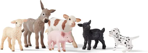 Schleich Farm World - Paquete de 6 juguetes de animales de granja para bebés, juego realista de corral con figuras de potrillo de burro, lechón,