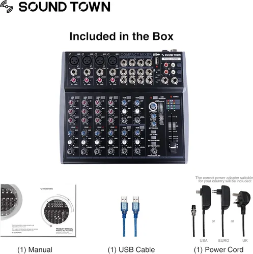 Miniatura 4 de Sound Town Mezclador de audio profesional de 12 canales con interfaz USB, grabación, EQ, Bluetooth, DSP y 48V Phantom (TRITON-A12BD)