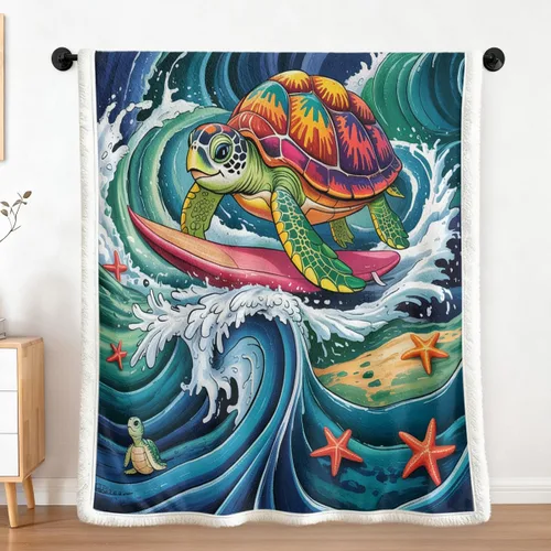 Miniatura 13 de Sleepwish - Manta de vellón de tortuga para niños, niñas y niños, de felpa suave, color teja y turquesa, sherpa, para sofá o silla, tamaño bebé