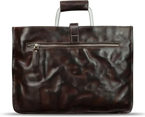 Miniatura 3 de Maletín delgado de cuero genuino para hombres y mujeres, bolso bandolera vintage para computadora portátil de negocios
