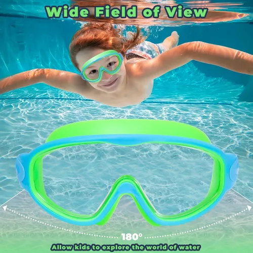 Miniatura 7 de Keary - Paquete de 2 gafas de natación para niños de 3 a 15 años, protección ultravioleta, antivaho, para piscina, agua, para niños, niñas, jóvenes