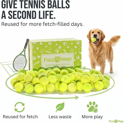 Miniatura 3 de Endless Fetch Box, 100 pelotas de tenis para perros, pelotas de tenis reales recicladas, pelotas de tenis a granel para perros, pelotas de tenis